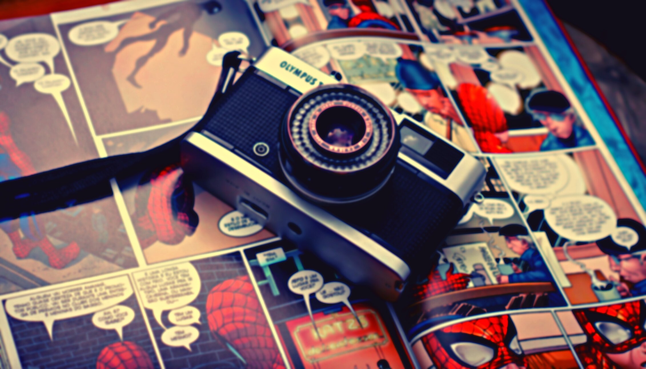 Retro camera on comic book